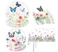 JeVenis 41 unidades flores silvestres artículos para fiestas platos de cartón y servilletas decoración para té regalos florales para fiestas de bebés cumpleaños bodas y despedidas de soltera