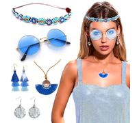JeVenis 5 piezas de accesorios de Mamma Mia Abba, diadema de discoteca, gafas de sol azules, disfraz de Abba, disfraz de discoteca para mujer, decoración de mamá mia