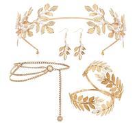 JeVenis Accesorios de disfraz de diosa griega para mujer, disfraz griego, corona de hojas, diadema, aretes, cinturón para cosplay, suministros de fiesta