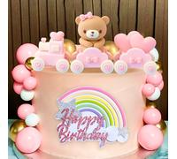 JeVenis adornos de tarta oso rosa decoracion de tarta oso tren bola rosa oro blanco para niña babyshower cumpleaños fiesta decoraciones
