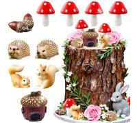 JeVenis animales del bosque decoración pasteles set jardín hadas hongos miniatura erizos ardillas figuras decoraciones fiestas baby shower cumpleaños