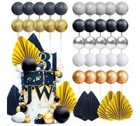 JeVenis Bolas de Oro Negro Decoracion de Pastel Hojas de Oro Decoracion de Pastel Negro Cake Topper para Cumpleaños Boda Baby Shower Bridal Shower