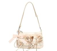 JeVenis Bolso de hombro para mujer, bolso Hobo de moda Y2K, bolso de mano de charol, bonito bolso de mano con lazo, White