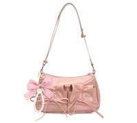 JeVenis Bolso de hombro para mujer, bolso Hobo de moda Y2K, bolso de mano de charol, bonito bolso de mano con lazo, rosa 1