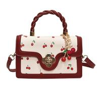 JeVenis Bolsos de hombro para mujer, diseño de cereza, llavero de cuero, bolso pequeño, bolso cruzado, bolsos de mano de moda, rojo y blanco, Mini