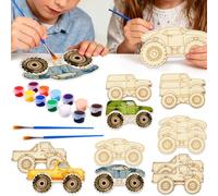 JeVenis Bricolaje de madera Monster Truck Recortes Bastel Truck Party Regalos Vehículos para adornos de madera DIY Etiqueta de regalo (blanco)