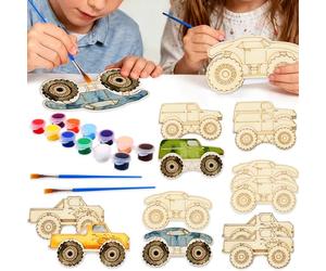 JeVenis Bricolaje de madera Monster Truck Recortes Bastel Truck Party Regalos Vehículos para adornos de madera DIY Etiqueta de regalo (blanco)