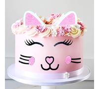 JeVenis cake topper de gato orejas de gato pestañas set de decoracion de pastel para fiesta de cumpleaños con tema de gato fiesta de cumpleaños miau lindo decoración para babyshower de niño y niña