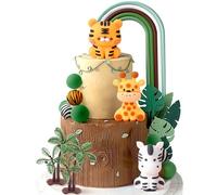 JeVenis Decoración de pastel de safari para baby shower, animales de safari, decoración de pastel salvaje, decoración de dos tartas salvajes, decoración de jirafa, león