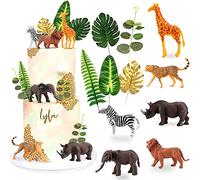 Jevenis decoración de pasteles de animales de safari decoración de pasteles de animales de la selva decoración de un pastel salvaje hojas de palma suministros de fiesta de animales de la selva