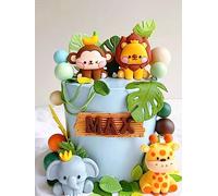 JeVenis Decoración de Tarta de Animales Salvajes Safari - Jirafa, Elefante, León, Tigre - Para Fiesta de Cumpleaños