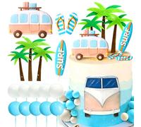 JeVenis decoracion de tarta de cumpleaños de surf decoracion de cumpleaños de surf en la playa wave cake topper tabla de surf chanclas de natación salvavidas tarta productos para cumpleaños de surf