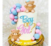 JeVenis decoración de tarta de revelación de sexo rosa o azul decoración de tarta de niño o niña osito de peluche decoración de tarta baby shower