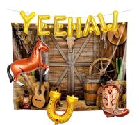 JeVenis Decoración de telón de fondo occidental, pancarta de vaquero Yee Haw Ballloons, suministros de fiesta temática salvaje occidental para niños, cumpleaños, baby show, globos de fiesta