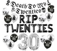 JeVenis decoración muerte a mis 20 años globos rip to my 20s globos rip twenties decoración gótica para cumpleaños 30 birthday death to my 20s banner