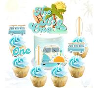 JeVenis Decoración para cupcakes de surf The Big One, decoración para tartas de cumpleaños, decoración de primer cumpleaños, tabla de surf, palillos para cupcakes, para verano, surf, playa, primer