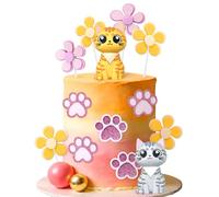 JeVenis Decoración para tarta de gato, decoración para tarta de gatito, decoración para fiesta de cumpleaños temática de gatos, lindo miau, fiesta de cumpleaños, decoración de fiesta de baby shower