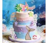 JeVenis Decoración para tartas de cola de sirena, decoración para tartas bajo el mar, decoración para tartas de conchas marinas, decoración para tartas de cola de sirena, suministros para fiestas