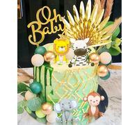 JeVenis Decoración para tartas de safari, diseño de bolas verdes salvia, para baby shower, decoración de pastel salvaje, dos decoraciones para tartas salvajes, jirafa, mono