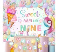 JeVenis Decoraciones de cumpleaños para niñas de 9 años, suministros de fiesta temática de helado, globos de fondo, donas