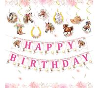 JeVenis Decoraciones de Fiesta de Caballos para niñas pancartas con Tema de Caballos telón de Fondo para Fotos Carreras de Caballos Globos Western Cowgirl Productos para Fiesta de cumpleaños
