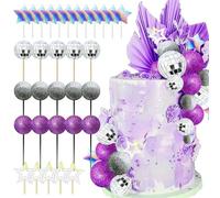 JeVenis disco ball cake topper morado reina bailarina decoracion pastel años 80 bolas plateadas moradas bolas de pastel moradas bolas de discoteca