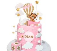 JeVenis globos de aire caliente de color rosa decoraciones de la torta avión cake topper para el tiempo vuela 1er cumpleaños decoraciones avión cumpleaños baby shower decoraciones