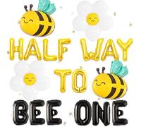 JeVenis Half way to Bee One Decoración de abeja Medio Cumpleaños Decoración de mitad de camino a uno Decoración Medio Cumpleaños Decoración Medio Cumpleaños Globos Medio Cumpleaños Suministros