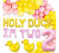 JeVenis Holy Duck Im Two - Decoración de cumpleaños con texto en inglés "Holy Duck Im 2 Birthday", telón de fondo para fiesta, pato de goma, segundo cumpleaños, caza de patos, primer cumpleaños