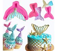 JeVenis Juego de 3 moldes de cola de sirena grande 3D para decoración de pasteles, molde de chocolate y caramelo, molde de jabón, herramienta de hornear, molde de gelatina, decoración de cupcakes,