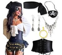 JeVenis negro pirata accesorios de disfraces conjunto pirata diadema envoltura parche ojo pendiente collar cintura cinturón halloween capitán pirata disfraz carnaval festival de música outfit