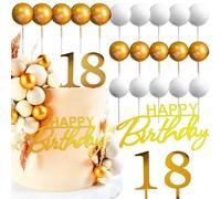 JeVenis oro blanco feliz 18 cumpleaños cake decoration 18 cumpleaños cake topper bolas de oro feliz cumpleaños signo de oro blanco cumpleaños fiesta suministros favores