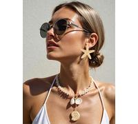 JeVenis pendientes estrella de mar collar de concha set de pulseras mujeres collar de disfraz de sirena adornos de playa collar de concha hawaiano collares océano gargantilla de concha