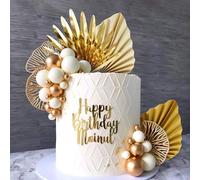 JeVenis Rosa Champán Decoración de Pastel Bolas y Hojas de Palma Doradas - Decoración Boho