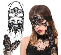 JeVenis Sexy Encaje Collar Gargantilla Negro Estiramiento Collar Set Clásico Gótico Borlas Tatuaje Encaje Gargantilla Collares para Chicas Señoras