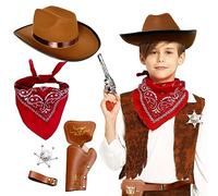 JeVenis Sombrero de vaquero para disfraz de vaquero occidental para disfraz de granja, accesorios de bandana