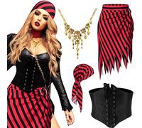 JeVenis vintage pirata accesorios de disfraces set pirata diadema collar calavera cinturón disfraz de capitán pirata de halloween carnaval festival de música traje