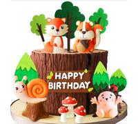 JeVenis Woodland Animals Figuras Woodland Animals Cake Topper Bosque Animales Cake Toppers Bosque Animales Cumpleaños Zorro Ardilla Erizo Caracol Pastel Figuras