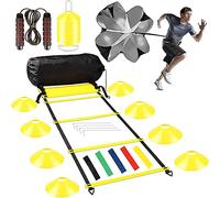 Jewaytec Set de Entrenamiento de Fútbol Agility Speed Ladder, Escalera de Coordinación 8m, 16 Conos Accesorios de Paracaidas Entrenamiento Futbol, Kit de Entrenamiento Futbol Niños y Adultos