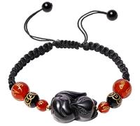 Jewboo Feng Shui - Pulseras de la amistad de zorro de obsidiana bonita, hechas a mano, pulseras trenzadas para mujer, protección significativa, regalos, Piedra, Citrine, negro, J24UK-S001
