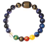 Jewboo Pulsera Feng Shui con ojo de tigre, cinco elementos, riqueza, porsperidad, atrae la buena suerte y la riqueza, piedra curativa, unisex, elástica, 10 mm