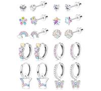 JeweBella 10Pares Pequenos Pendientes para Mujeres Niñas de Acero Quirúrgico Pendientes de Aro Colgantes Daisy Mariposa Flor Corazón Circón Cartílago Juego de Pendientes Bebe Hipoalergeniños