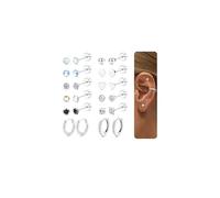 JeweBella 12 Pares Pendientes Mujer Plata/Or Hipoalergénicos Pendientes Acero Inoxidable Mujer Hombre Piercing Oreja Opal Moonstone Pendientes Aro Cartilago para Múltiples Piercings