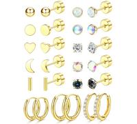 JeweBella 13 Pares Pequeños Pendientes Acero Quirúrgico Mujer Hipoalergenicos Pendientes Opal Moonstone Pendientes Aro Pendientes Cartilago Oreja Piercing Oreja Tragus para Mujer Hombre Plata/Or