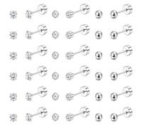 JeweBella 18 Pares Pendientes Pequeños Mujer Acero Inoxidable Bola Circonita Cúbica Pendientes Tuerca Planos Hipoalergénicos Piercing Oreja Plata 2mm/3mm/4mm