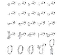 JeweBella 25Pcs Hipoalergénicos Pendientes Acero Inoxidable Helix Piercing Oreja Pendientes Dorados/Plata Pendientes Aro Cartilago Piercings Tragus Conjunto