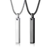 JeweBella 2PCS Collar Barra Colgante de Acero Inoxidable con Cadena de Serpiente, Longitud 61CM, Plata/Negro para Hombres Mujeres Unisex Joyería Regalo