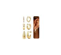 JeweBella 3 Pares de Aros Oro Chapados 18K, Pendientes Gruesos Hipoalergénicos en Plata y Dorados Huggie (Oro/Plata)