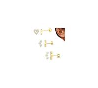 JeweBella 3 Pares Pendientes Mujer Plata de Ley 925 Hipoalergénicos Pendientes Pequeños Circonita Corazón Estrella Pendientes de Botón Piercing Oreja Cartílago