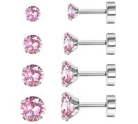 JeweBella 4 Pares Pequeños Pendientes Titanio G23 Hipoalergénicos Cartílago Espalda Plana Juego Helix Piercing Circonitas 2/3/4/5MM